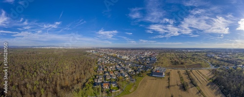 Aerial view on the German village of Mörfelden-Walldorf close to Frankfurt during daytime