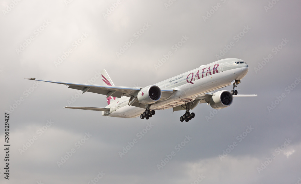 Chicago, USA September 14, 2018 A Boeing 777300ER aircraft of Qatar