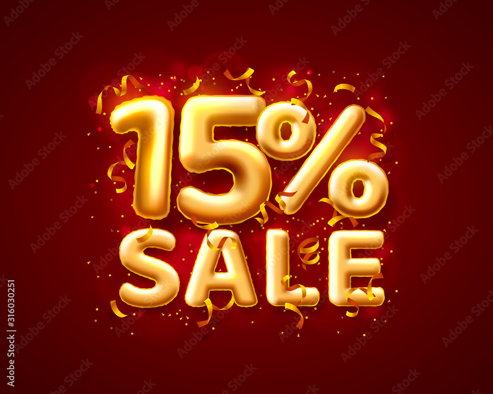 Sale 15 off number on the red background. Stock Vector | Adobe Stock
