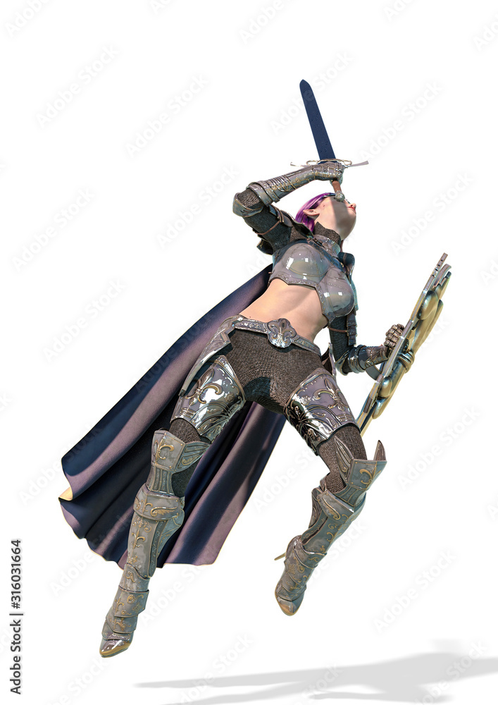 Fototapeta premium elf knight fail in white background
