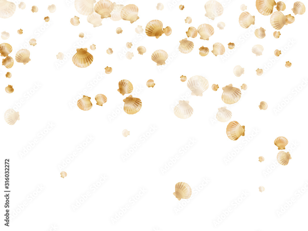 Gold seashells isolated, pearl bivalved mollusks - obrazy, fototapety, plakaty 