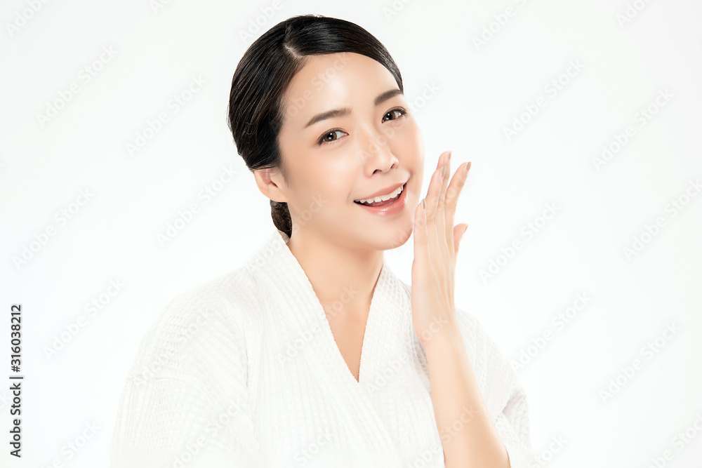 Portrait beautiful young asian woman clean fresh bare skin concept. Asian girl beauty face skincare and health wellness, Facial treatment, Perfect skin, Natural make up, on white background Portrait beautiful young asian woman clean fresh bare skin concept. Asian girl beauty face skincare and health wellness, Facial treatment, Perfect skin, Natural make up, on white background