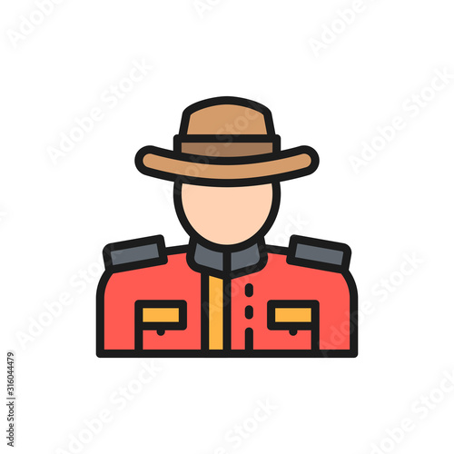 Vector royal Canadian Mounted Police flat color line icon.