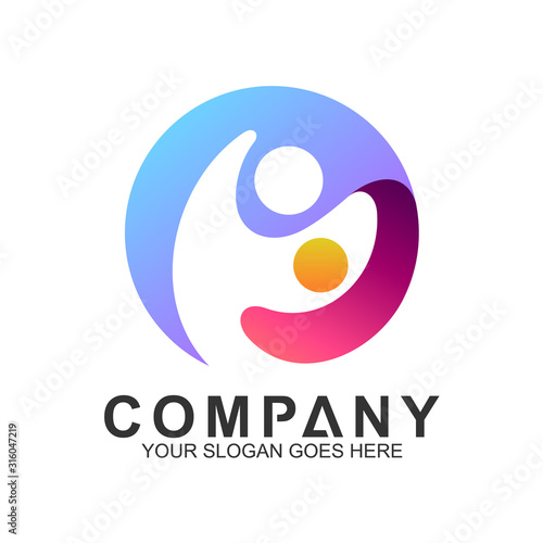 family logo in circle shape, healthy people, adoption symbol, foundation and community care icon, parents and children vector, helping logo