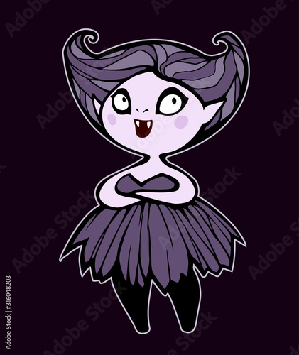 Cute cartoon character of a funny spooky lady witch or vampire with a weird hairstyle