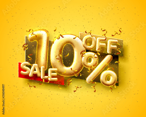 Sale 10 off ballon number on the yellow background.