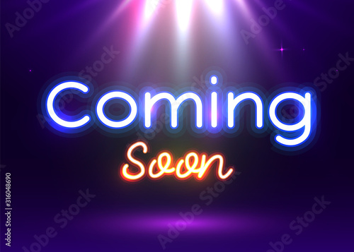 Coming Soon neon sign vector. Coming Soon Design template neon sign, light banner, neon signboard, nightly bright advertising, light inscription.