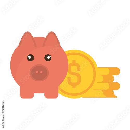 pig with coins isolated icon