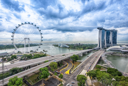 Photography Bird eyes view of Singapore City skyline in Singapore.