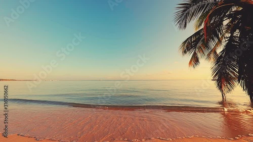 Sunrise over tropical island beach and palm trees. Punta Cana, Dominican Republic. photo