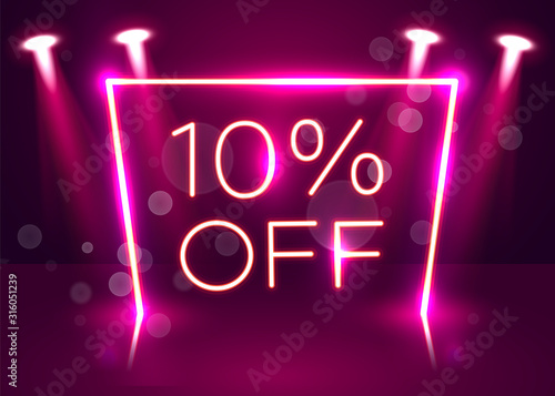 Sale glowing neon sign. Light vector background for your advertise, discounts and business.