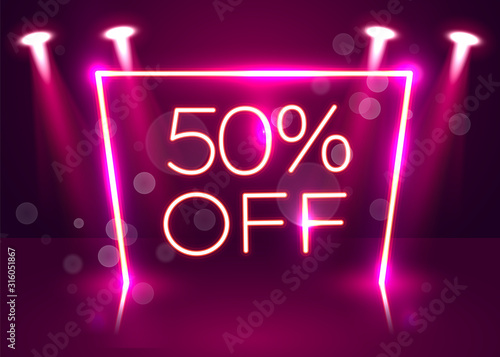 Sale glowing neon sign. Light vector background for your advertise, discounts and business.