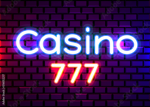 Neon 777 Casino slots sign. Casino neon signboard. Online casino concept.