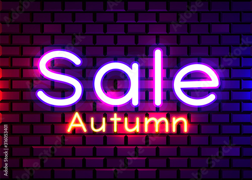 Neon sign, the word Sale on dark background. Discount Background for your design, greeting card, banner.