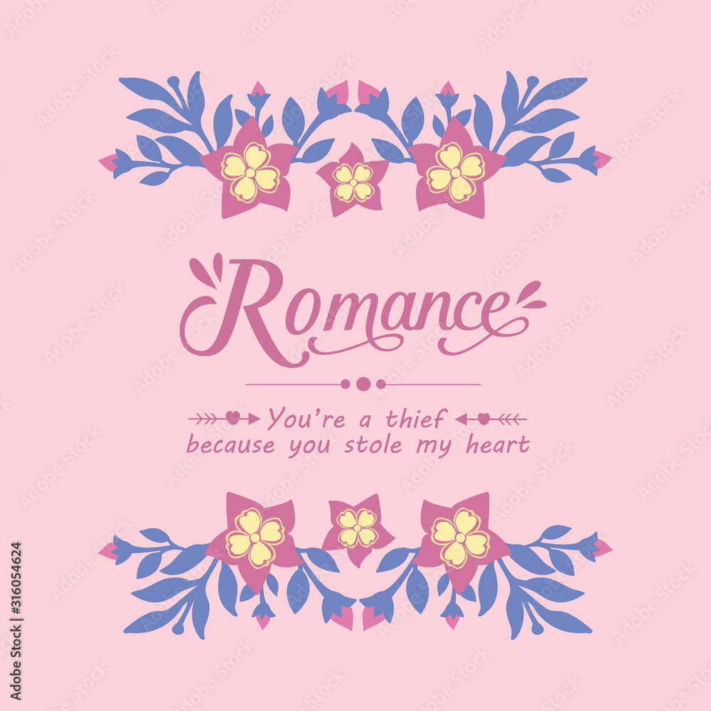 Unique pattern of leaf and flower frame, for romance greeting card wallpaper concept. Vector