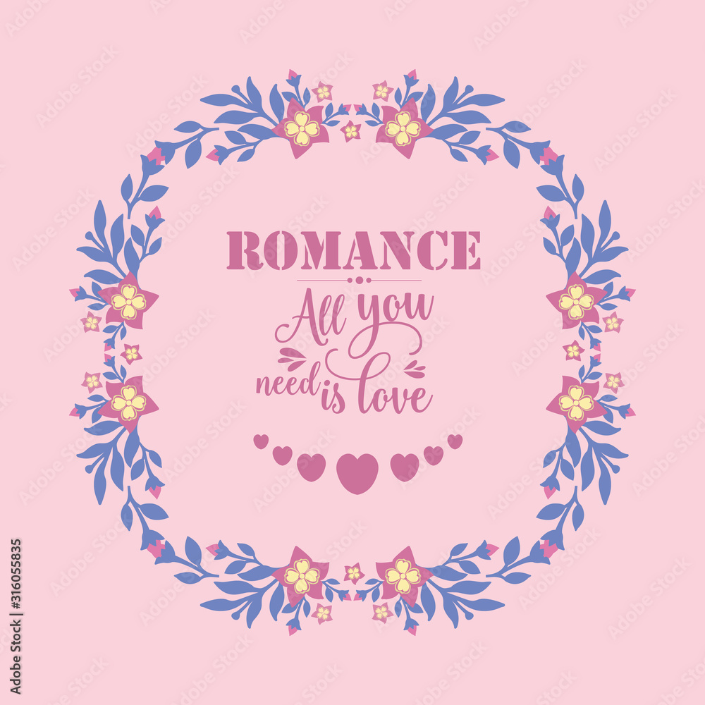 Pattern of leaf and floral frame with unique style, for romance greeting card design. Vector