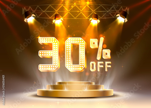 Scene golden 30 sale off text banner. Night Sign.