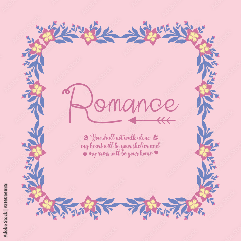 Seamless decoration of leaf and flower frame, for romance invitation card design. Vector