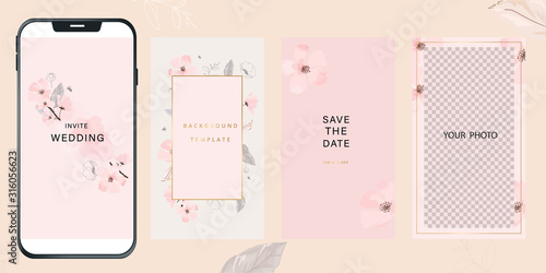Luxury social Wedding  Invitation set,  invite thank you, rsvp modern card Design in pink and gray flower with leaf greenery branches  decorative Vector elegant rustic template