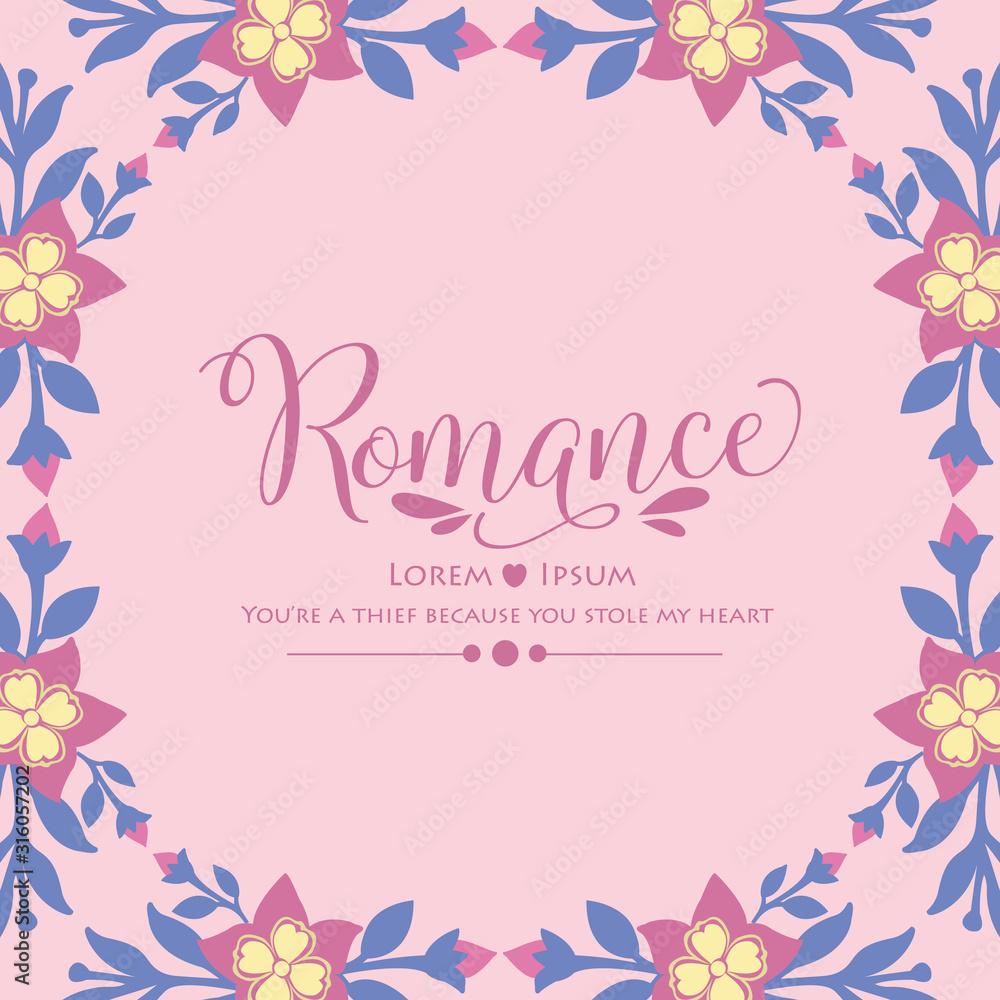 Romance greeting card Decoration, with elegant pattern of leaf and floral frame. Vector