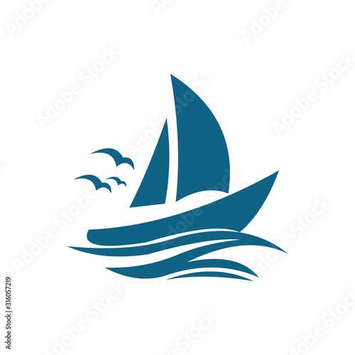 vector Speed boat with waves,the yacht or sailing logo design