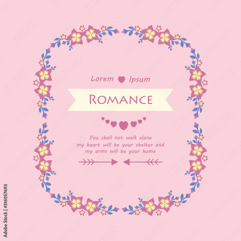 Beautiful Ornament leaf and floral frame, for unique romance greeting card design. Vector