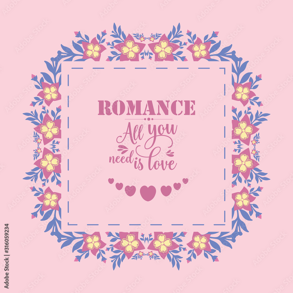 Crowd pink floral frame and unique shape leaf, for seamless romance greeting card wallpaper design. Vector Crowd pink floral frame and unique shape leaf, for seamless romance greeting card wallpaper design. Vector