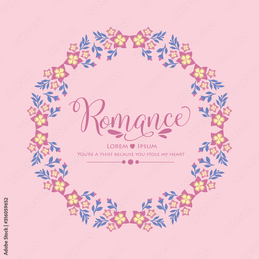 Ornament leaf and pink floral frame, for elegant romance poster decoration pattern. Vector