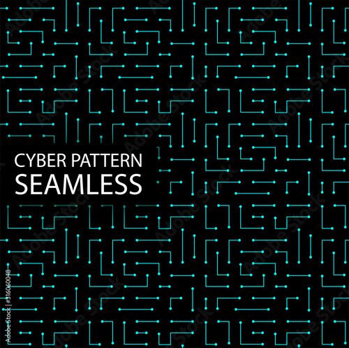 Seamless cyber pattern. Circuit board texture. Digital high tech style vector background