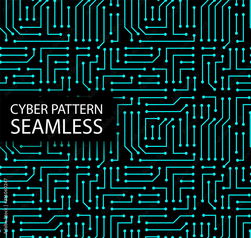Seamless cyber pattern. Circuit board texture. Digital high tech style