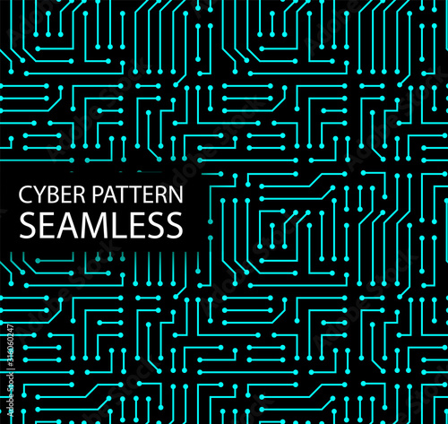 Seamless cyber pattern. Circuit board texture. Digital high tech style vector background