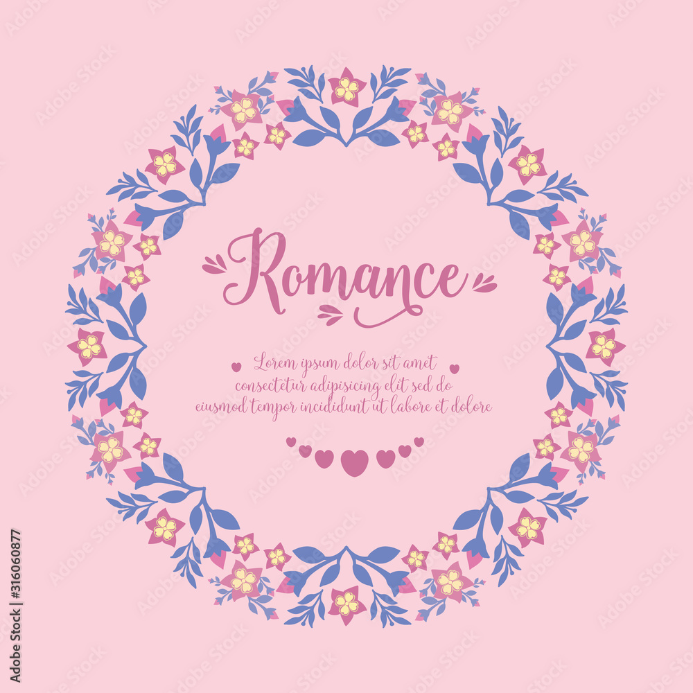 Template design for romance card, with cute style of leaf and floral frame. Vector Template design for romance card, with cute style of leaf and floral frame. Vector