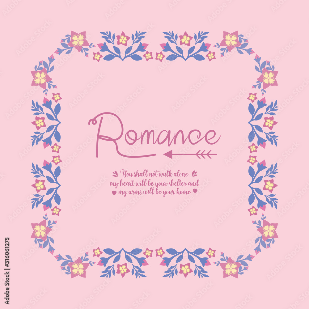 Template design for romance card, with cute style of leaf and floral frame. Vector Template design for romance card, with cute style of leaf and floral frame. Vector