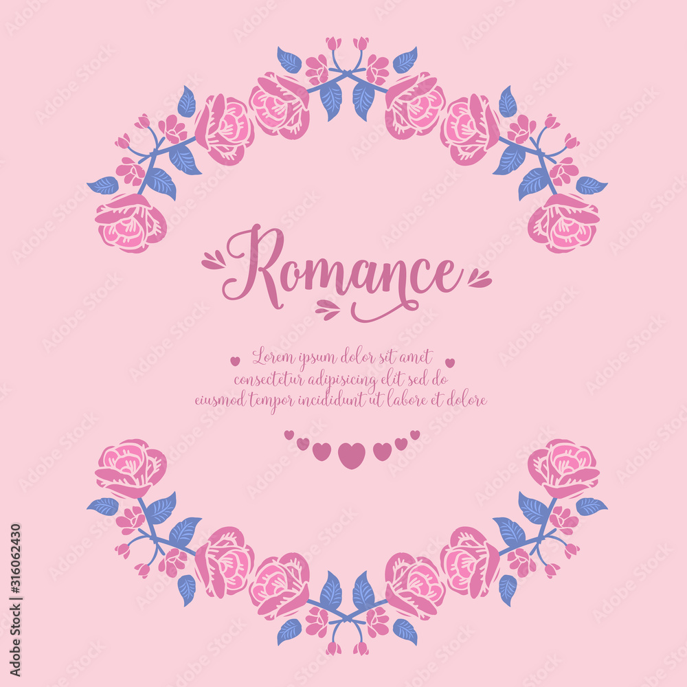 Beautiful decoration of leaf and pink rose flower frame, for romance invitation card design. Vector
