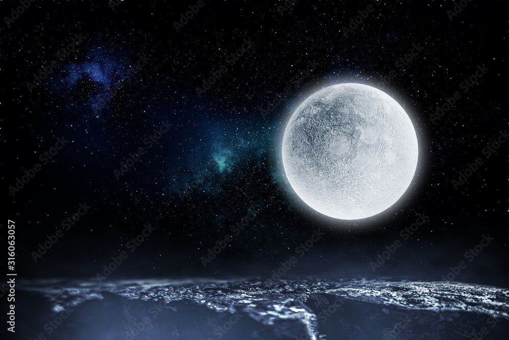 Naklejka premium Full moon background . Mixed media