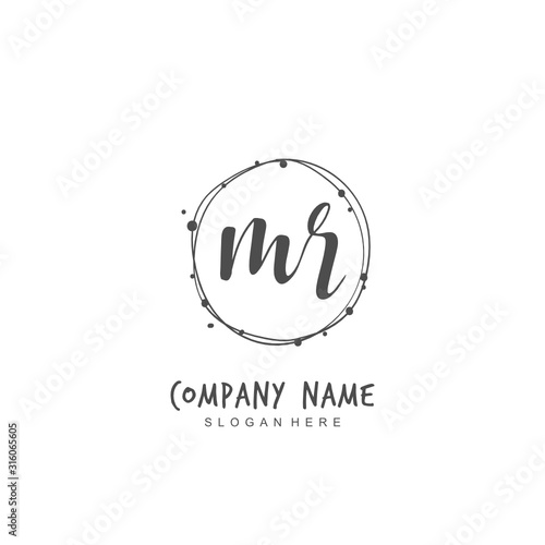 Handwritten initial letter M R MR for identity and logo. Vector logo template with handwriting and signature style.