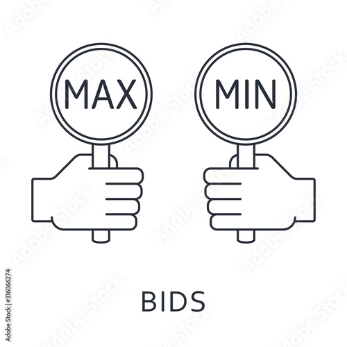 Set of vector linear icons maximum and minimum bids.