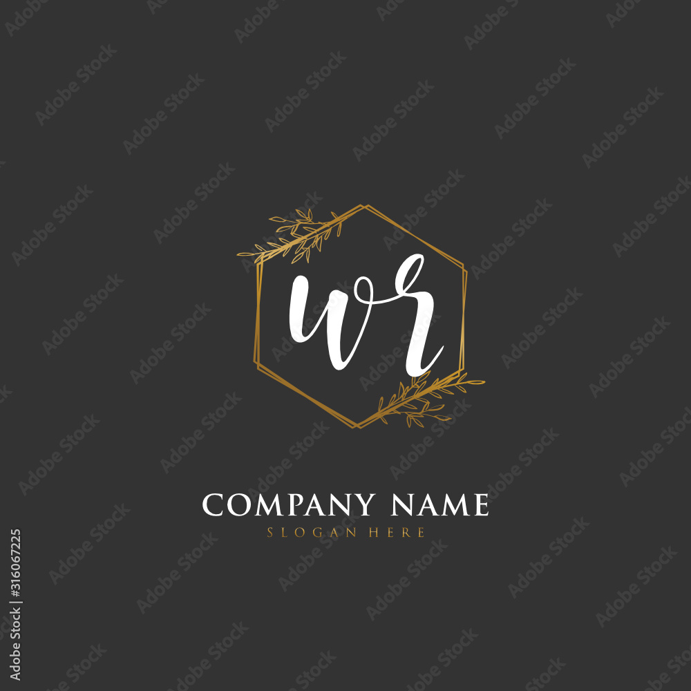 Handwritten initial letter W R WR for identity and logo. Vector logo template with handwriting and signature style.