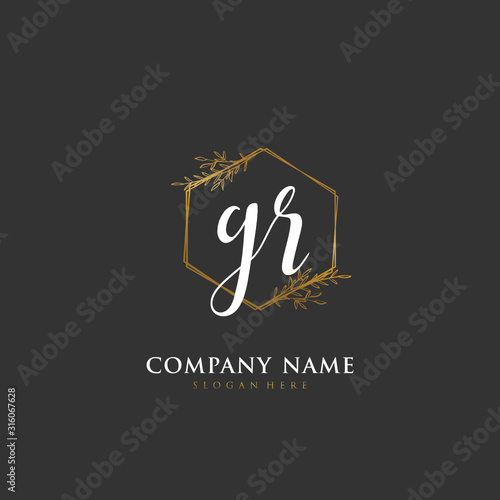 Handwritten initial letter G R GR for identity and logo. Vector logo template with handwriting and signature style.