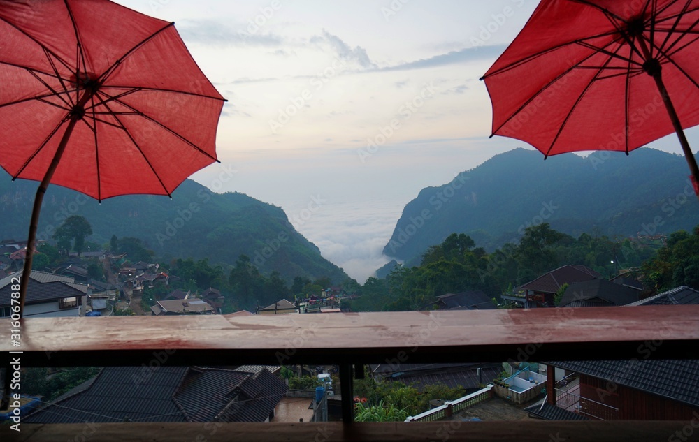  View seats under the red umbrella