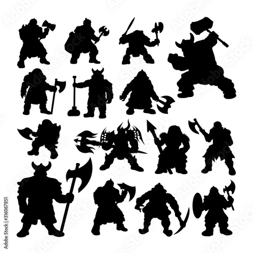 Dwarf warrior silhouettes. Good use for symbol, logo, web icon, mascot, sign, or any design you want.