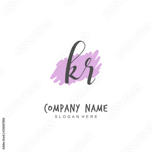 Handwritten initial letter K R KR for identity and logo. Vector logo template with handwriting and signature style.