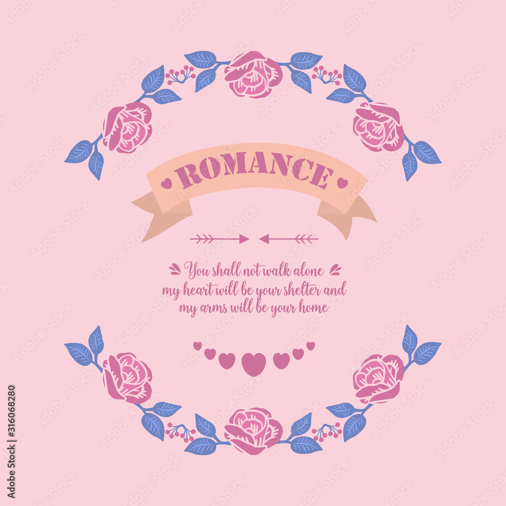 Elegant frame, with flower and leaf ornate, for romance greeting card template design. Vector