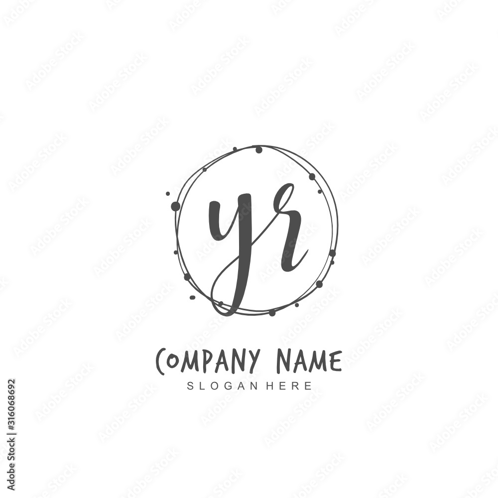 Obraz premium Handwritten initial letter Y R YR for identity and logo. Vector logo template with handwriting and signature style.