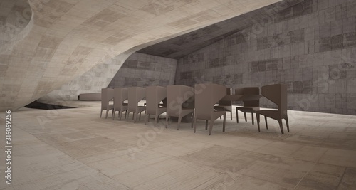 Abstract architectural concrete interior of a minimalist house. 3D illustration and rendering.