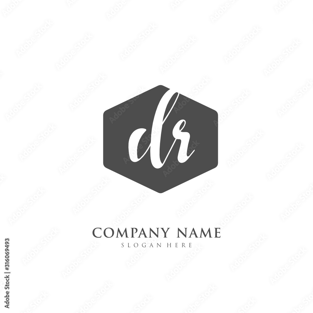 Handwritten initial letter D R DR for identity and logo. Vector logo template with handwriting and signature style.