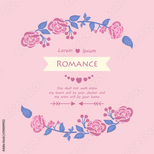 Elegant Pattern of leaf and pink floral frame, for seamless romance card design. Vector