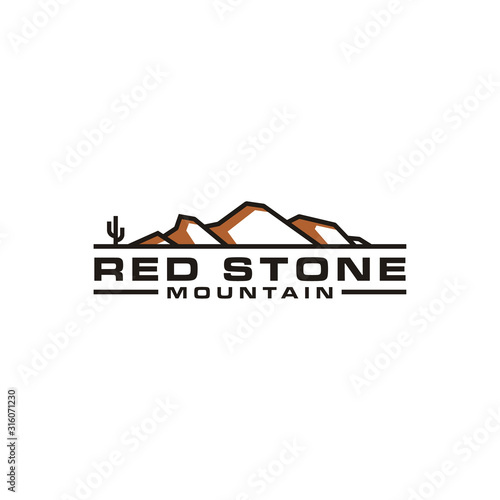 Mountain with Cactus, like Camelback Mount Shape Nature Landscape logo design