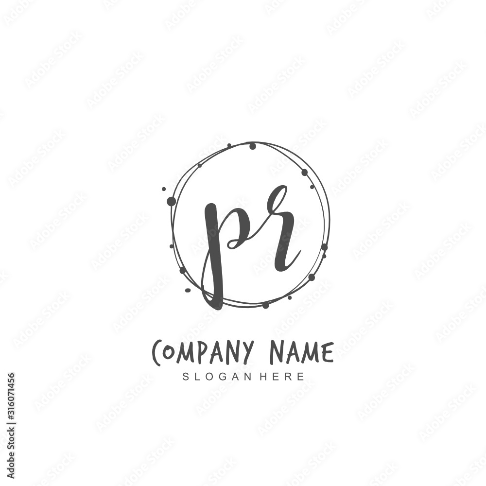 Handwritten initial letter P R PR for identity and logo. Vector logo template with handwriting and signature style. Handwritten initial letter P R PR for identity and logo. Vector logo template with handwriting and signature style.