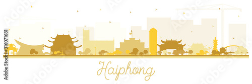 Haiphong Vietnam City Skyline Silhouette with Golden Buildings Isolated on White.